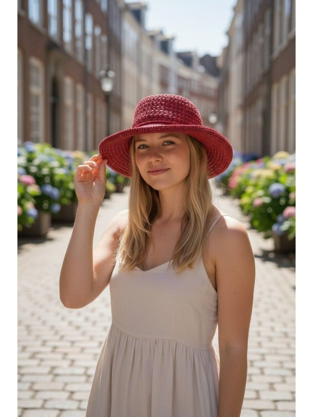 Vintage Scalia Collezone Straw Red Hat with rope accent